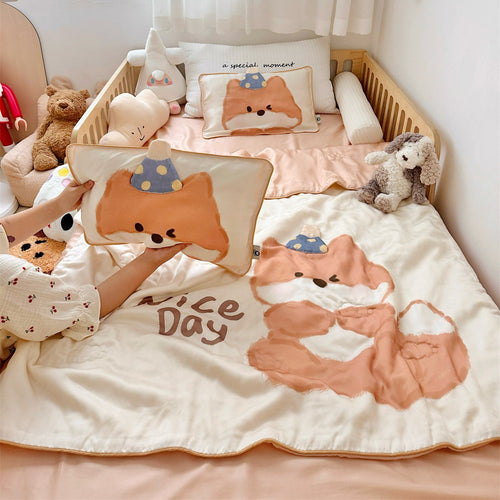 Wendbares Kinder-Bettwäscheset aus weicher Mikrofaser mit großem Teddybär‑Print und gesteppter Decke