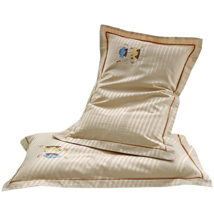 Besticktes Baumwollsatin-Kissenbezug-Set mit Pipingskante
