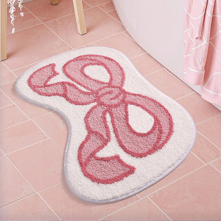 Formschöner Bow-Accent Plüsch Kontur Badteppich mit rutschfester Rückseite