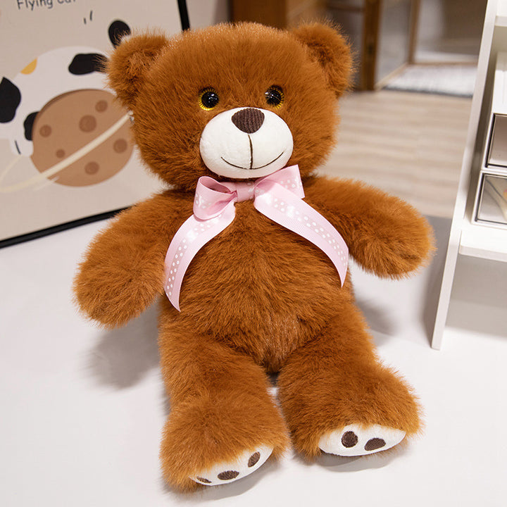 Deluxe Sitz Plüsch Teddybär Kuschler mit Langhaar-Faux-Fell, gesticktem Gesicht & Satinschleife Karnz