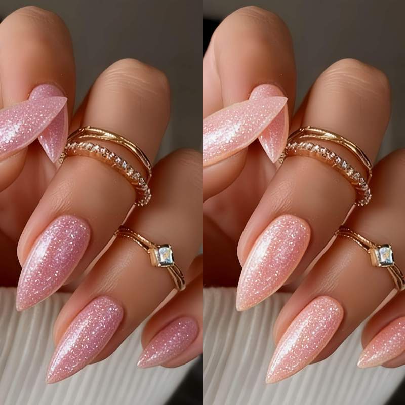Glitzerndes mandelförmiges Press-On-Nagelset Karnz