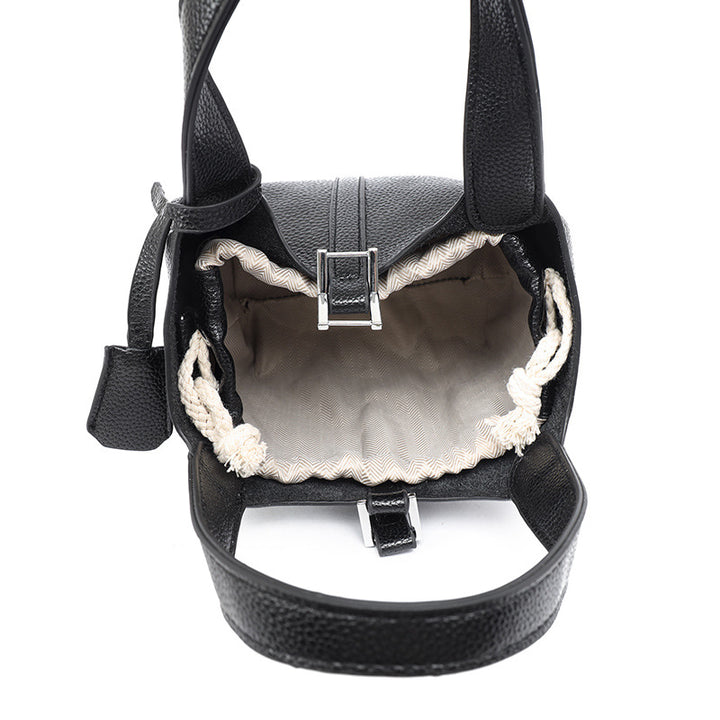 Dual-Compartment Textured Leather Tote Bag Karnz