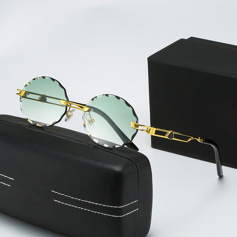 Damen runde Sonnenbrille mit einzigartigem Wellendesign und hochwertigem Metallrahmen Karnz