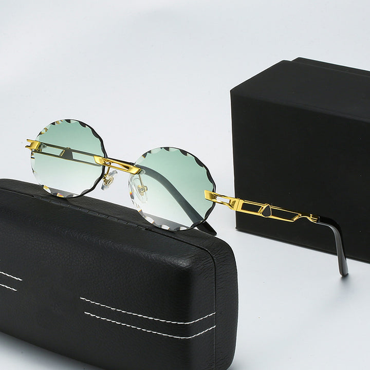 Damen runde Sonnenbrille mit einzigartigem Wellendesign und hochwertigem Metallrahmen Karnz