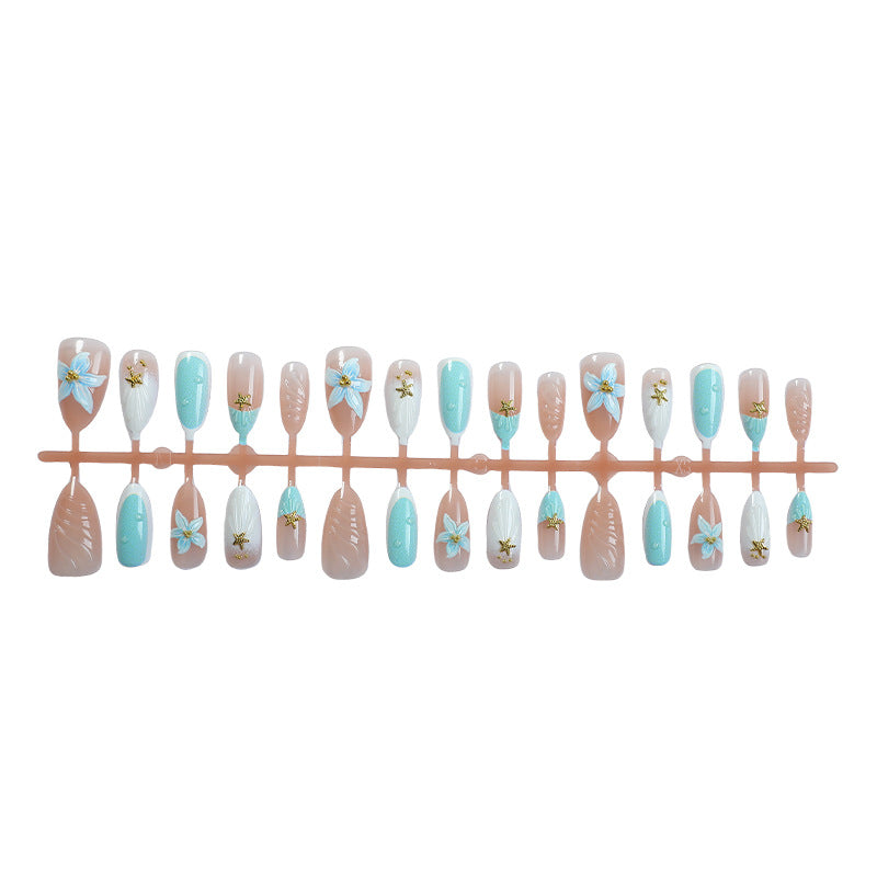 Blumenverzierte Press-On Nagelset Karnz