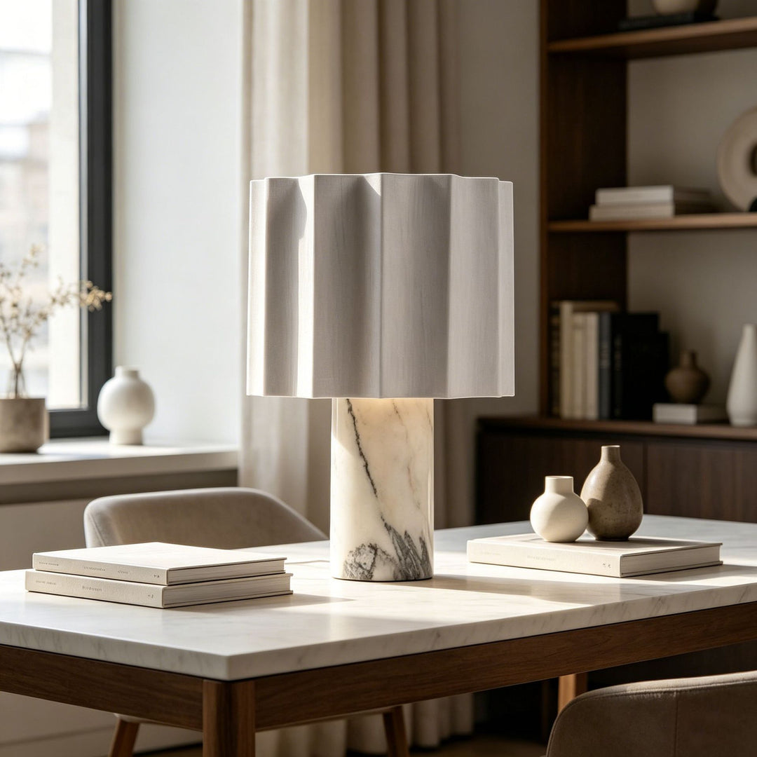 Elegante Marmor- und Holz-Tischlampe