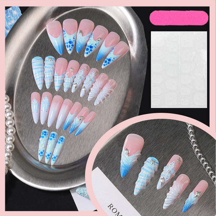Vom Meer inspiriertes Press-On-Nagelset Karnz