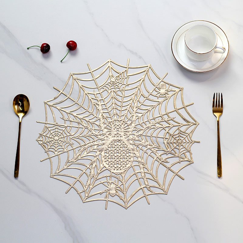 Filigrane Halloween-Tischdekoration Spinnennetz-Platzset aus flexiblem Kunststoff