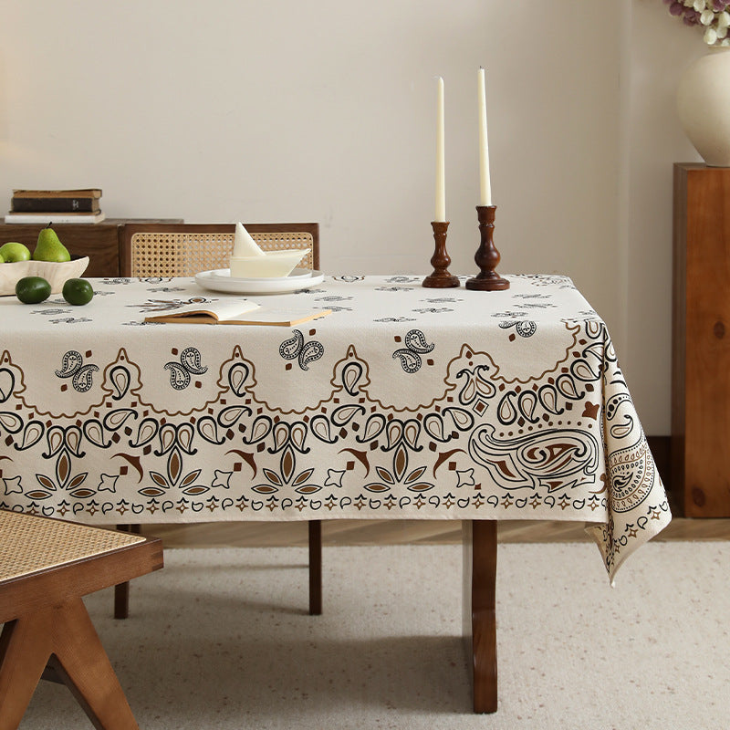 Gewebte Baumwoll-Leinen Tischdecke mit Paisley‑Print und dekorativer Bordüre