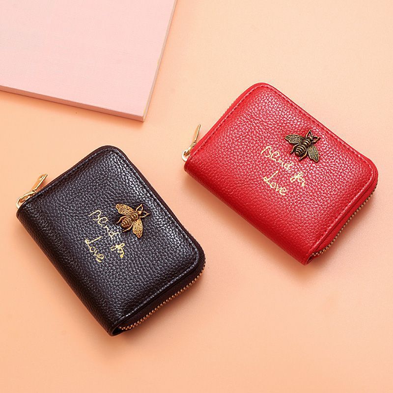 Designer Bee-Beschmückte Leder Reißverschluss-Wallet Karnz