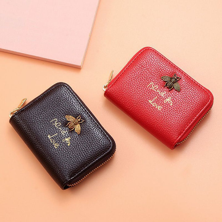 Designer Bee-Beschmückte Leder Reißverschluss-Wallet Karnz