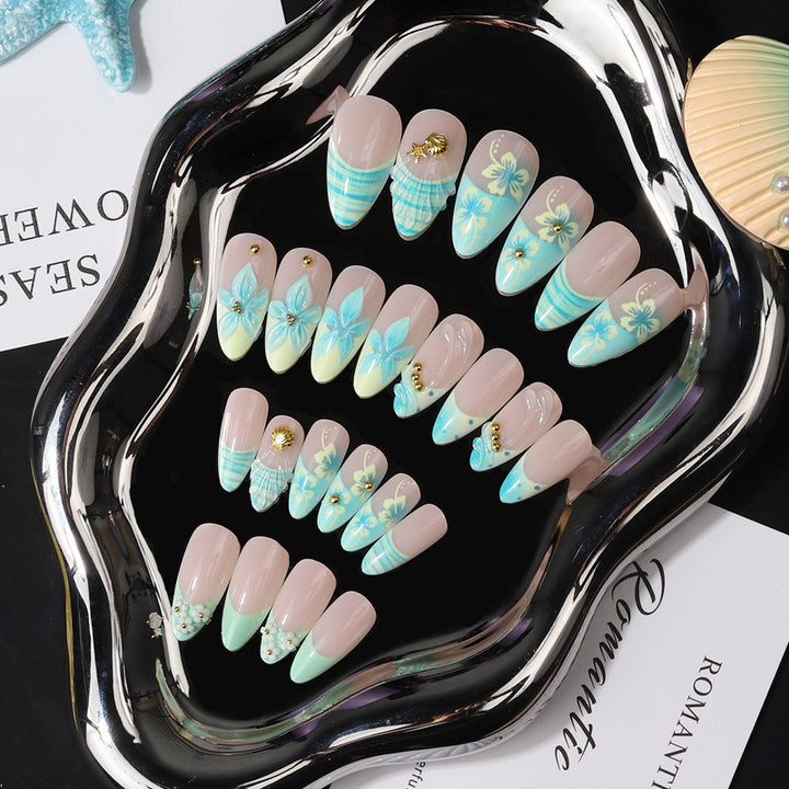 Künstlerisches tropisches floral Press-On Nagelset Karnz