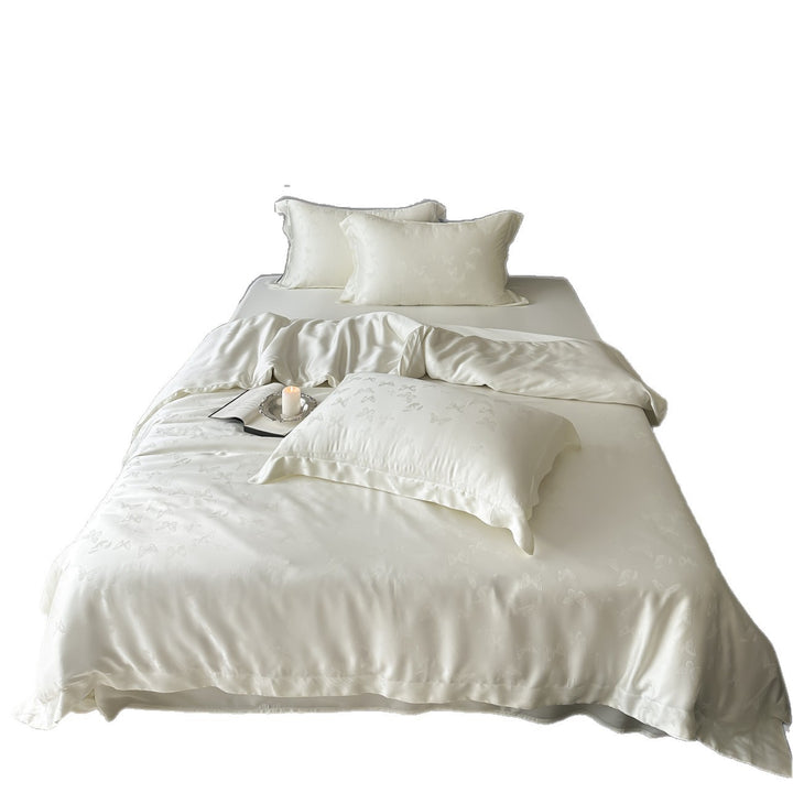 Satin Jacquard Schmetterling Bettbezug Set mit seidiger Satingewebe & verstecktem Verschluss