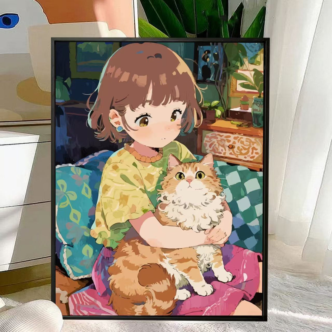 Niedliche Katzen- und Kind-Illustration Wandkunst Karnz