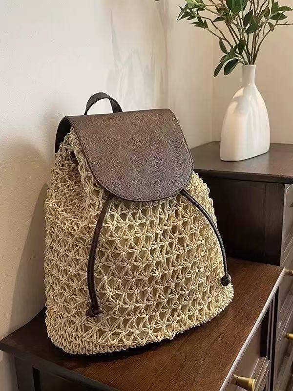 Damen Handgeknüpfte Rucksacktasche mit Lederakzenten Karnz