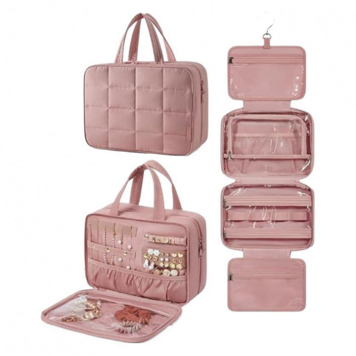 Schmuck-Organizer Tasche mit Abnehmbarem Haken und Transparenter Fächeraufteilung Karnz