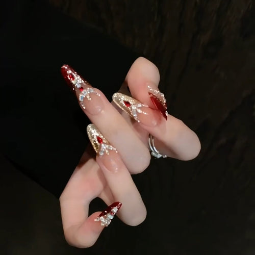 Künstliche Nagelspitzen mit Funkelnden Kristallverzierungen Karnz