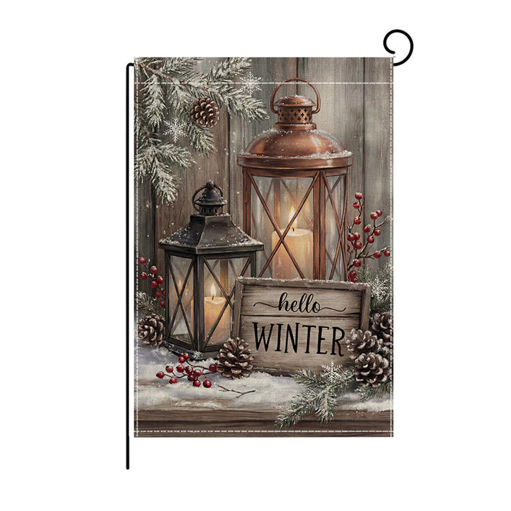Saisonale Outdoor-Leinen-Mischung Willkommen Gartenflagge mit Schneemann-Illustration