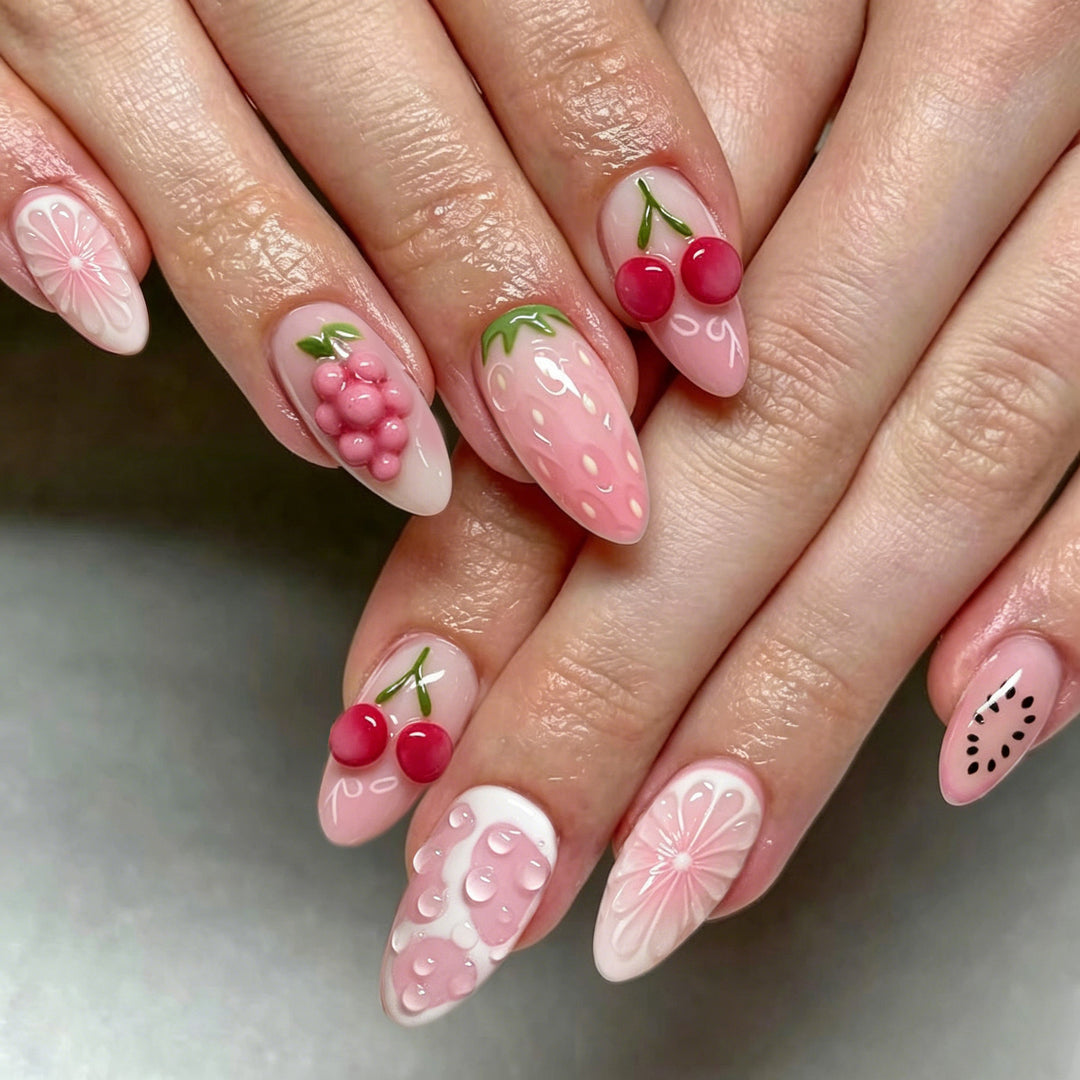 Künstlerisches, von Früchten inspiriertes Press-On-Nagelset Karnz
