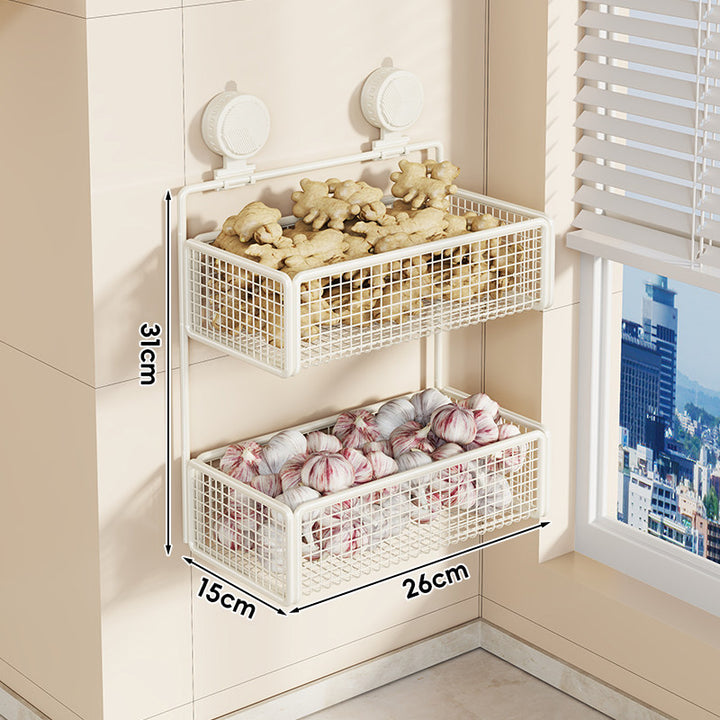 Wandmontierte Saugnetz-Obstlagerschalen-Set mit doppelt verstellbarem Regal