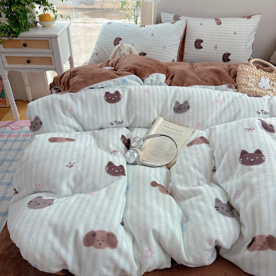 Ultra-Plüsch Teddy-Motiv Mikrofleece Komfortdecke mit gestepptem Loft