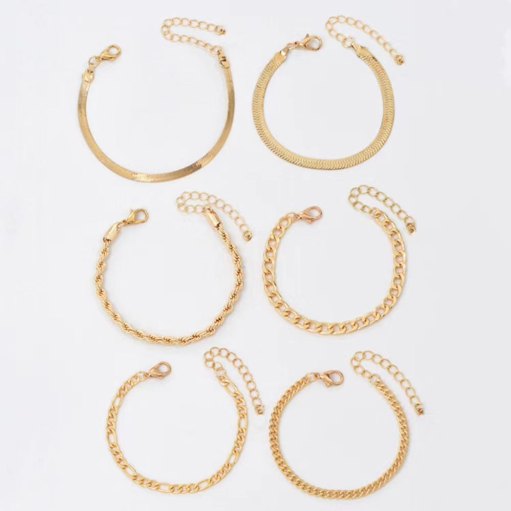 Multi-Style Gold Chain Bracelet Set Karnz