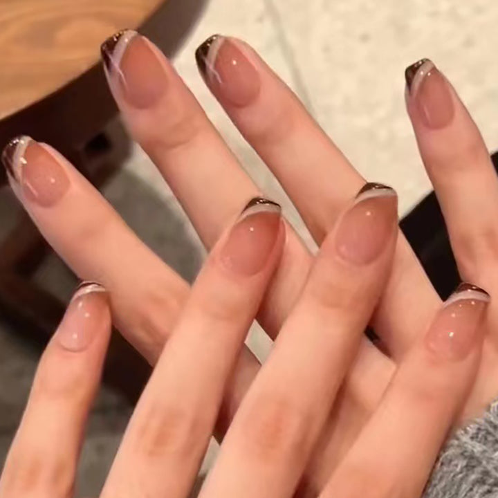 Elegante französische Spitze Gel Press-On Nägel Karnz