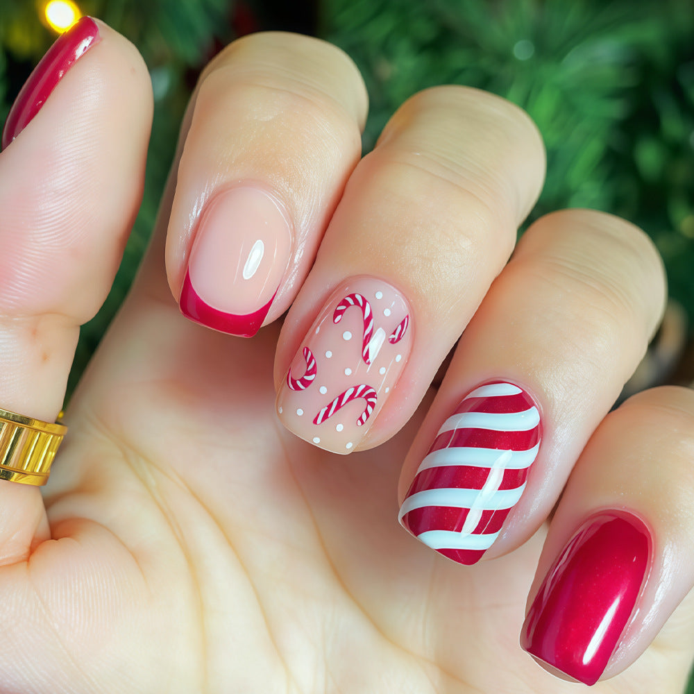 Festliches Zuckerstangen Press-On Nagelkunst Set Karnz