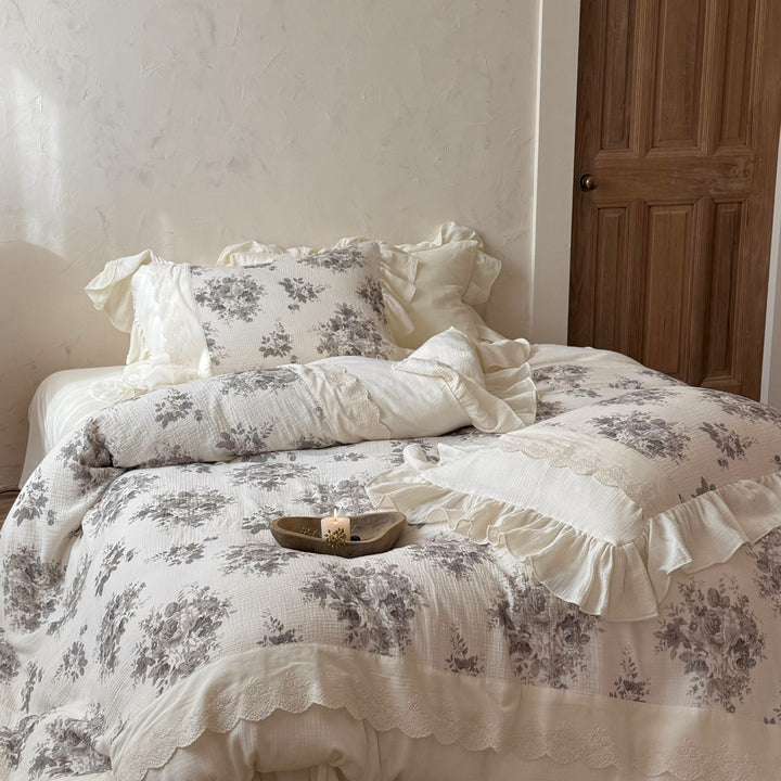 Rüsch Vintage Floral Baumwolle Bettbezug Set mit dekorativen Kissenbezügen