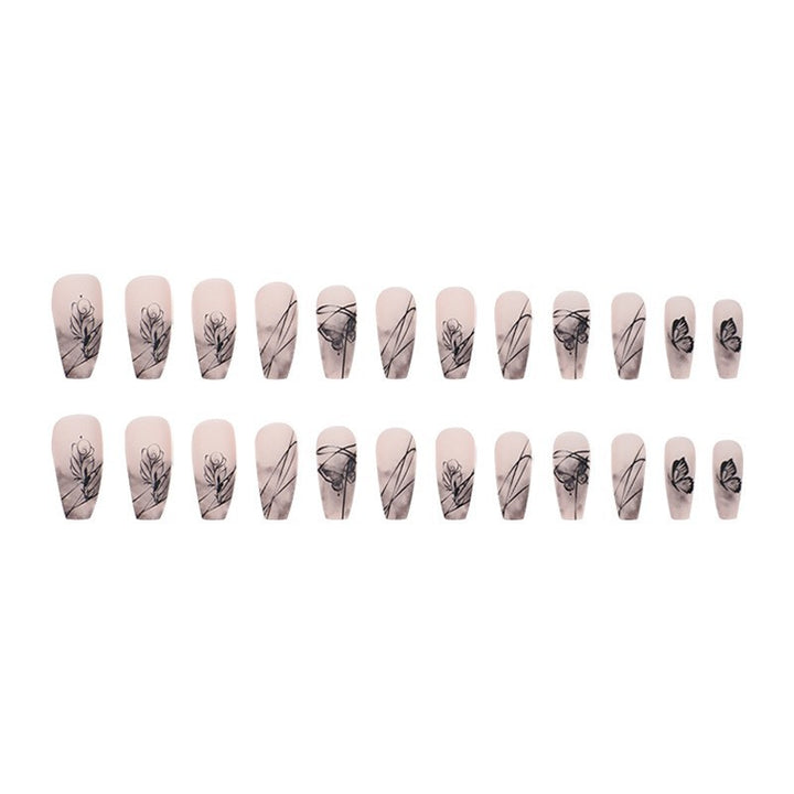 Kunstnagelset mit eleganten Blumendesign und filigranen Schmetterlingsmotiven Karnz