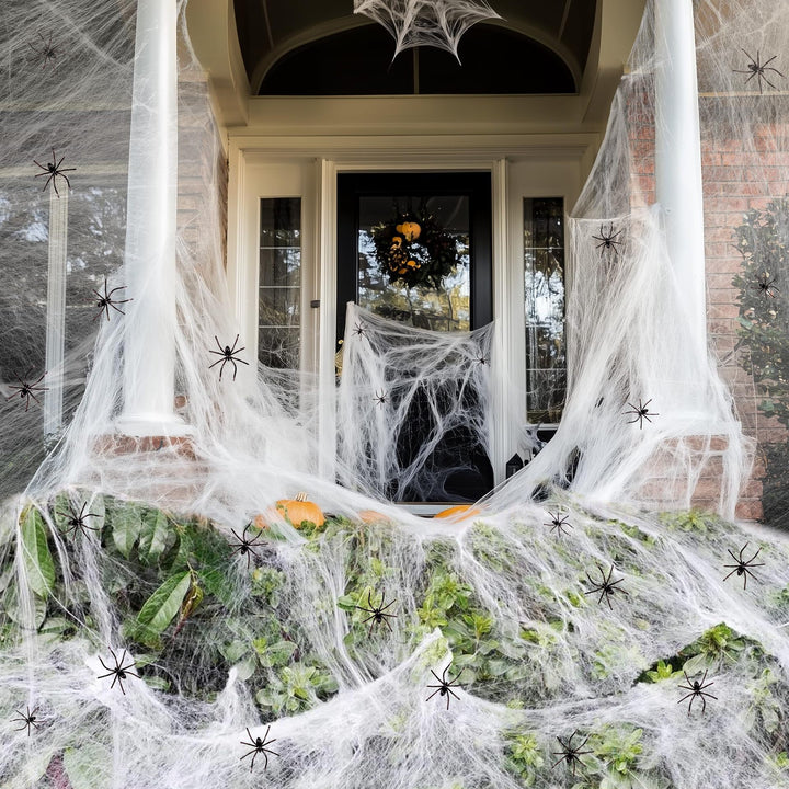 Halloween-Dekorationsset mit dehnbaren künstlichen Spinnweben und Deko-Spinnen