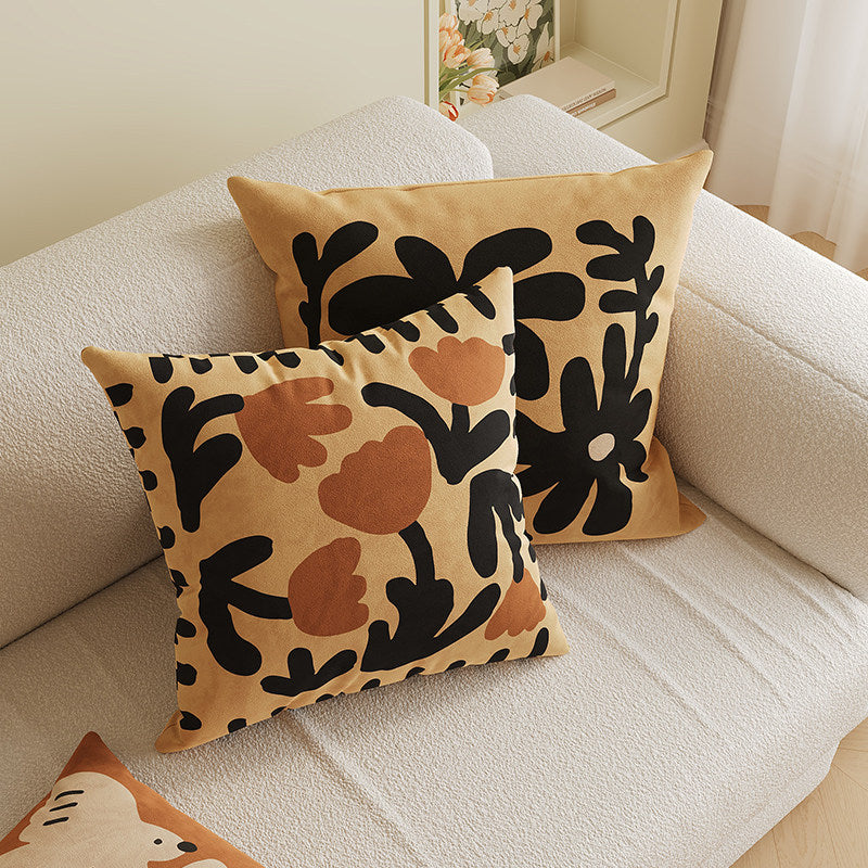 Velvet Bamboo Leaf Square Throw Pillow Cover with Hidden Zipper