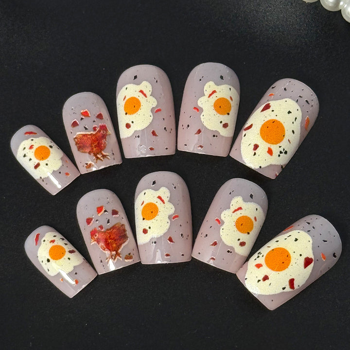 Künstliche Fingernägel mit Verspieltem Frühstücksmotiv Karnz