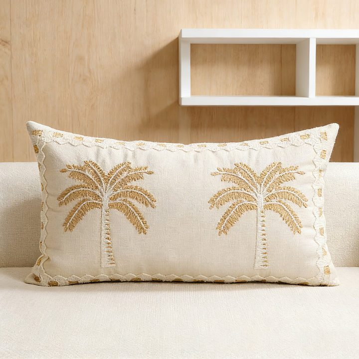 Besticktes Palm-Leinen Dekoratives Wurfkissen