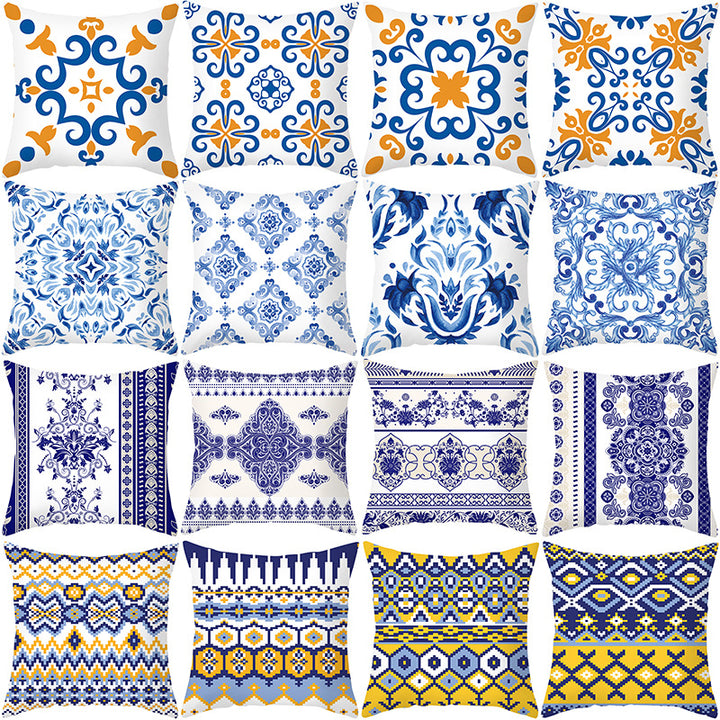 Mediterrane Mandala Baumwoll-Leinen Kissenbezug
