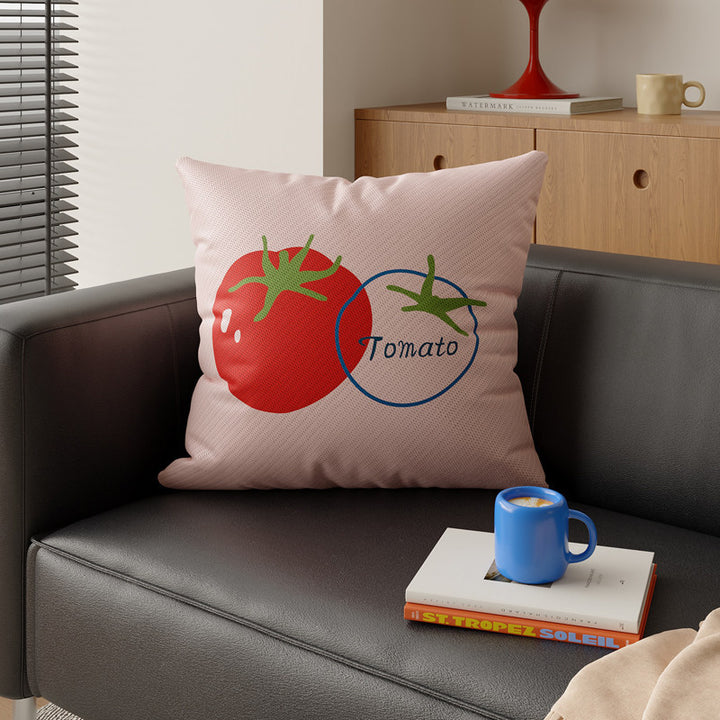 Square Decorative Throw Pillow Cover with Playful Tomato Illustration and Hidden Zipper