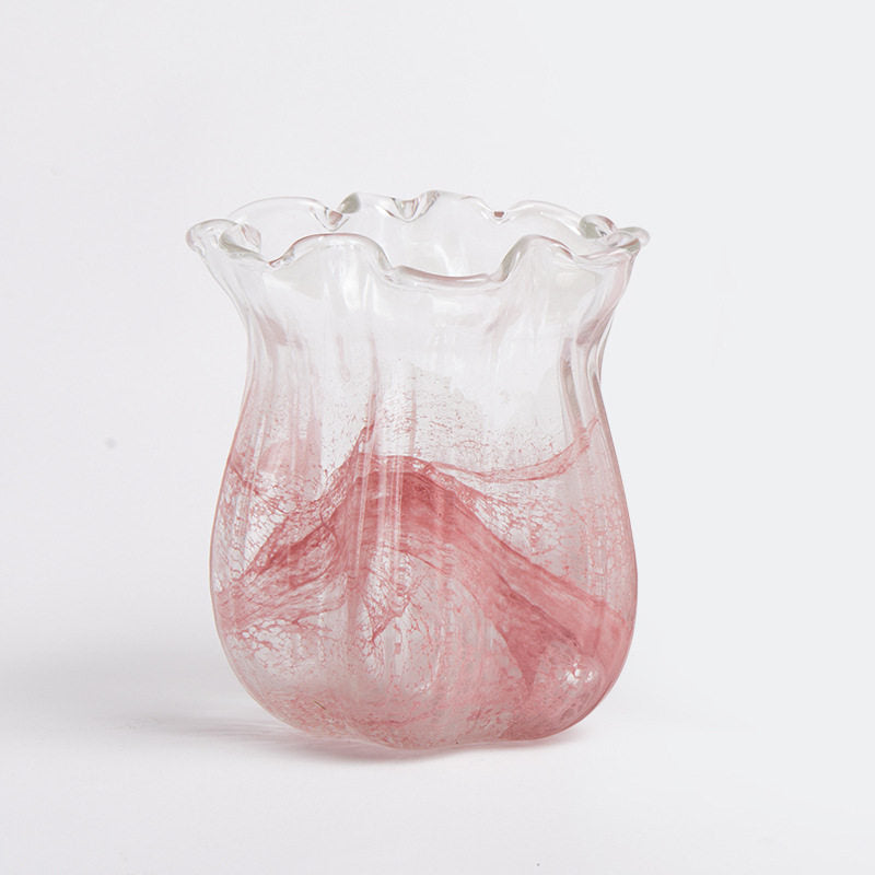 Handgeblasen Rüschentulpen Kunstglas Dekorative Vase Karnz