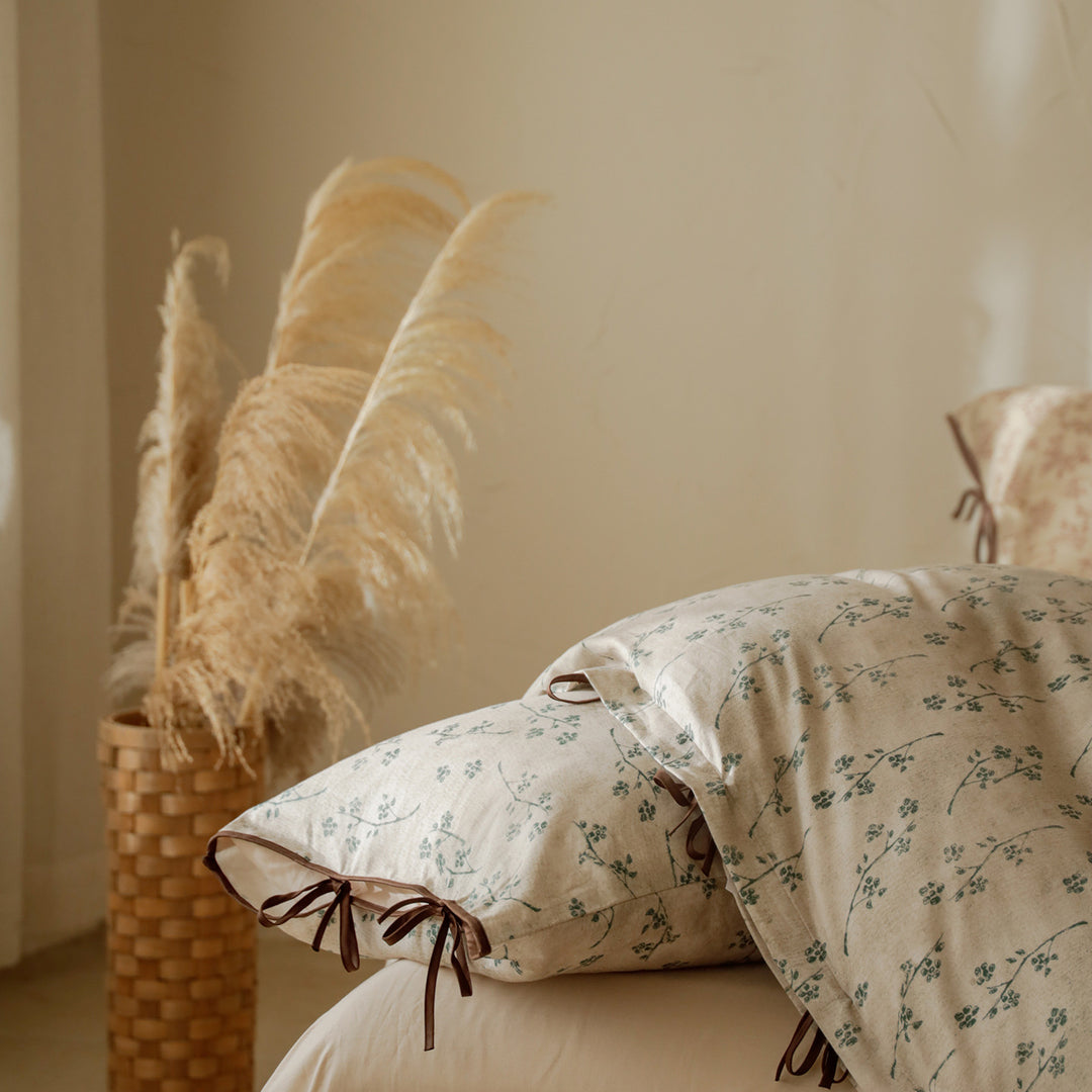 Patchwork Floral Cotton Percale Bettwäsche Set mit Knopfverschluss und Eckenbindungen