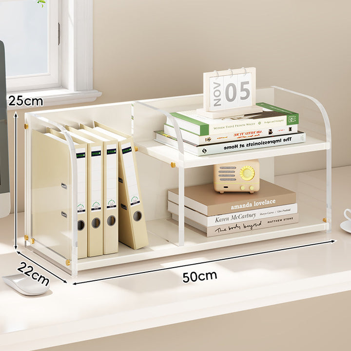 Gekrümmtes Acrylpanel Dual-Compartment Schreibtisch Buch- und Dokumentenorganisator