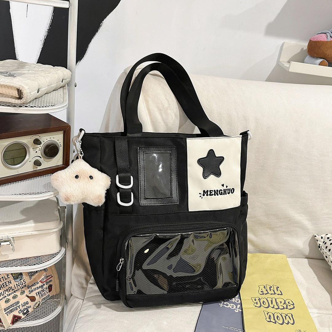 Strukturierter Casual-Rucksack mit transparentem Fach Karnz