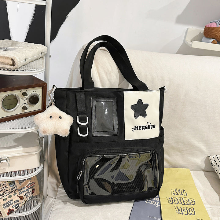 Strukturierter Casual-Rucksack mit transparentem Fach Karnz