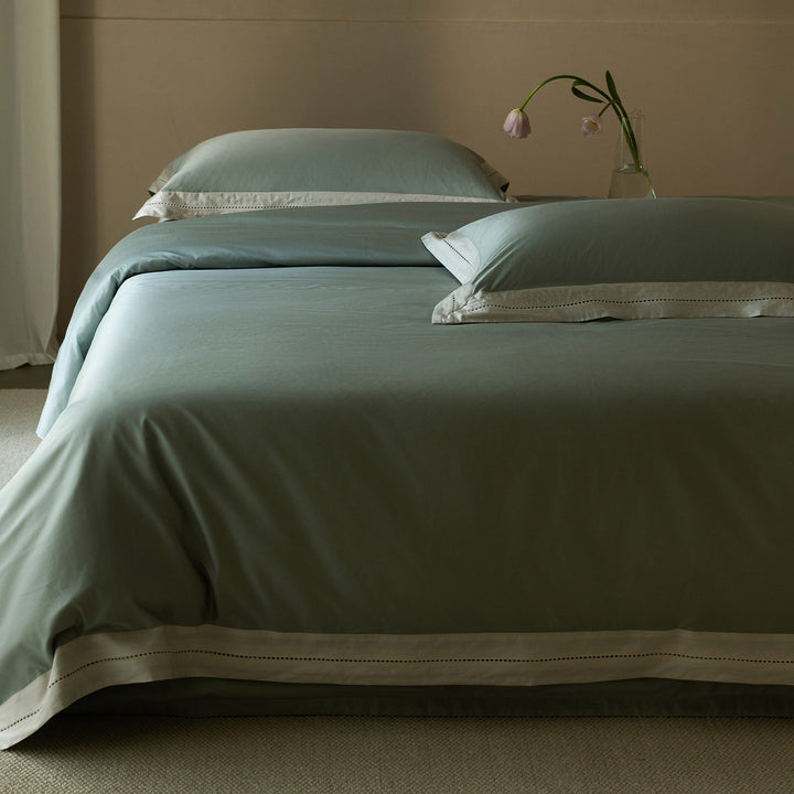 Baumwoll-Satin Bettbezug Set mit Kontrastsaum, tiefen Ecken & Oxford Kissenbezügen