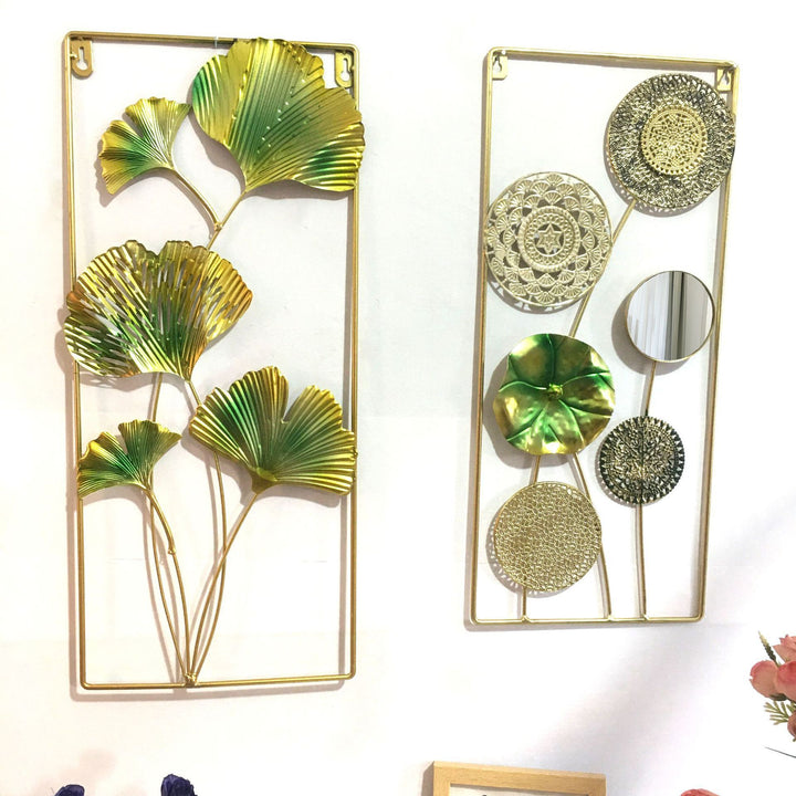 Dekorative Metallwandkunst mit tropischem Blatt- und Spiegeldesign Karnz