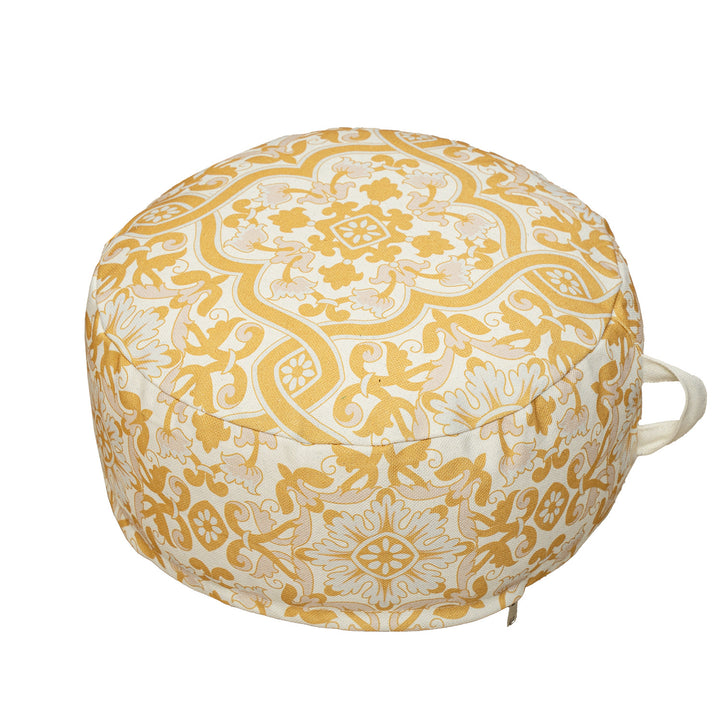 Runder Boden-Pouf mit gewebtem Ornamentmuster und Tragegriff Karnz