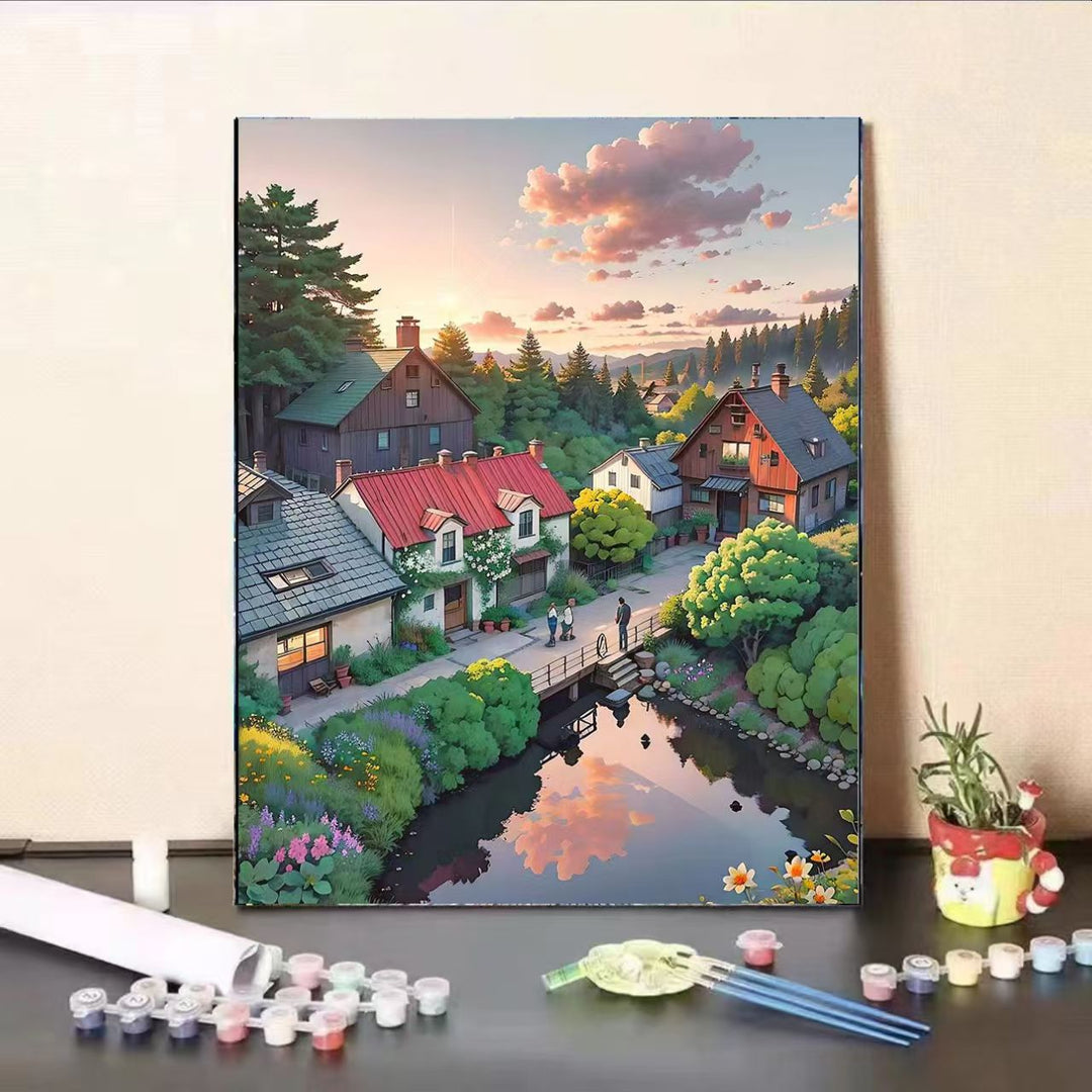 Scenic Village Landschaft Malen nach Zahlen Kit Karnz
