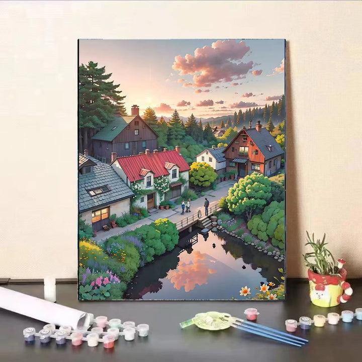 Scenic Village Landschaft Malen nach Zahlen Kit Karnz