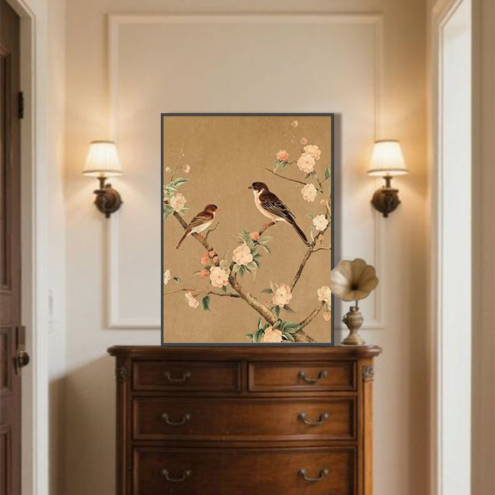 Blumige Vogelprint Wandkunst