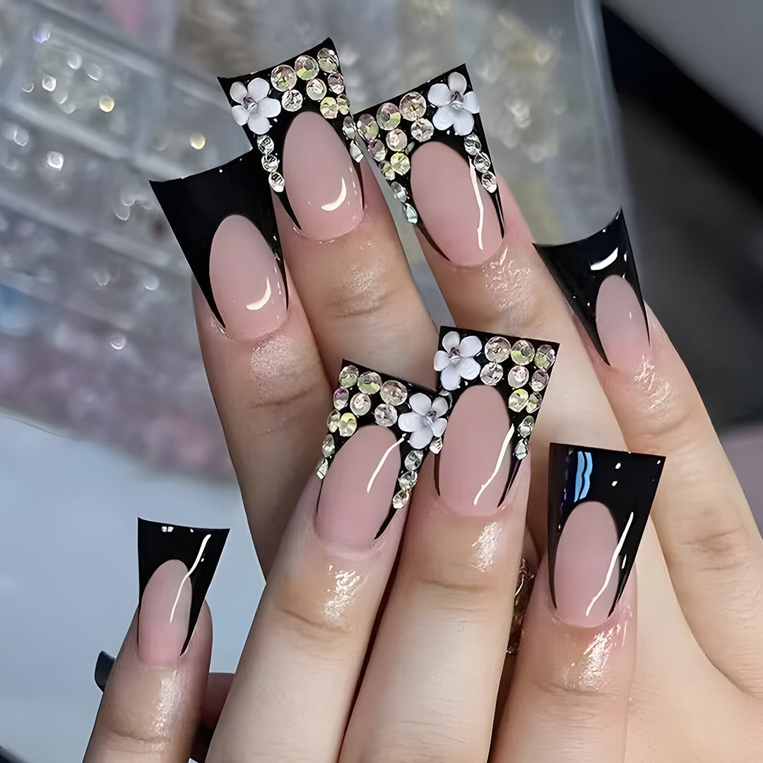 Stiletto Glitter-beschichtete Press-On Nägel Karnz