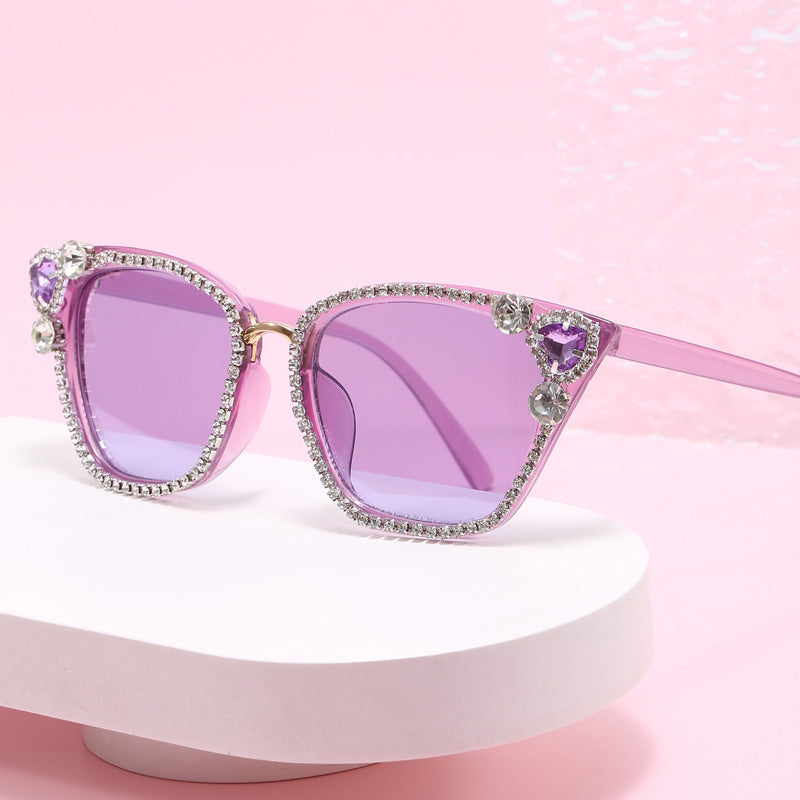 Damen Katzenaugen Sonnenbrille mit funkelnden Kristallverzierungen Karnz