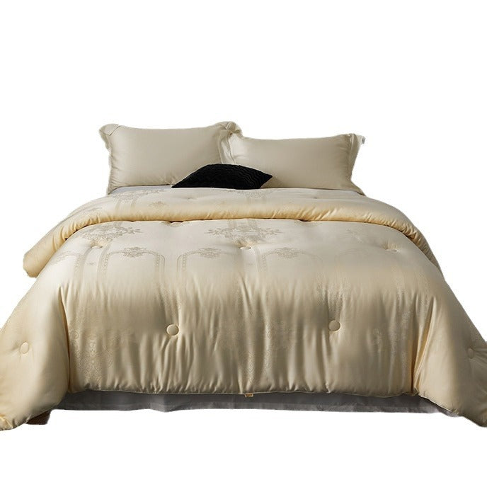 Edle gesteppte Bettdecke mit feinem Jacquard-Relief und Knopftuftung